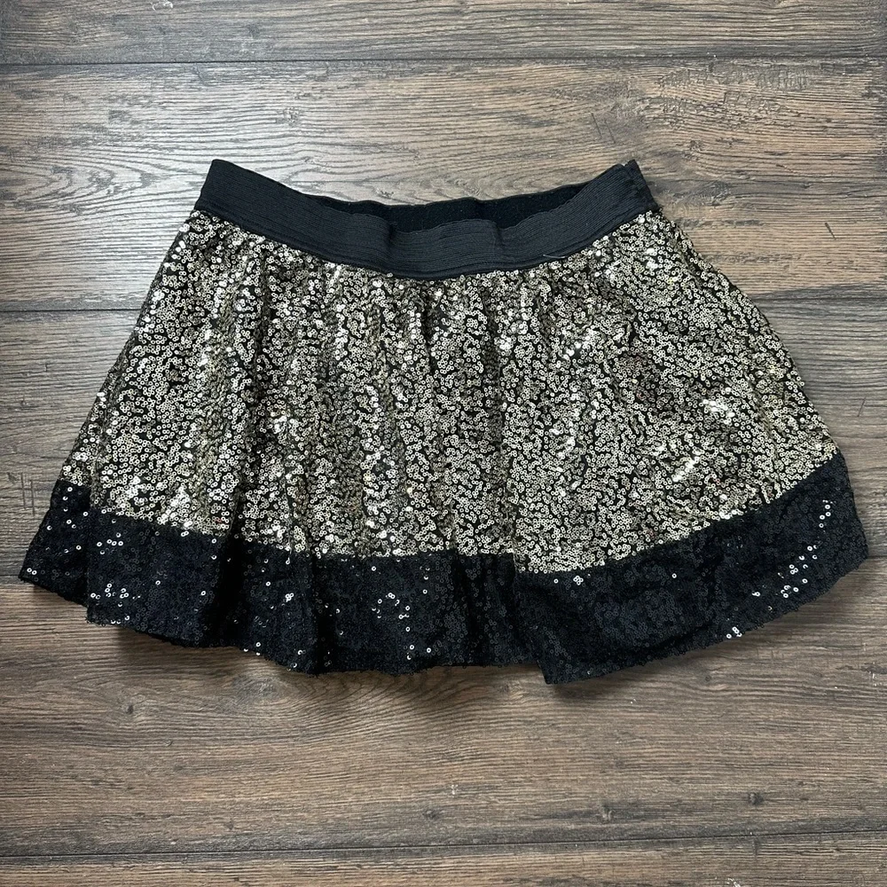 Justice Black and Gold Sequin Mini Skirt SIZE 18